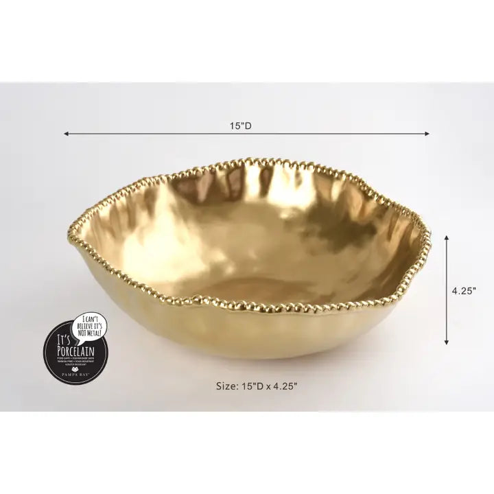 Gold Porcelain Beaded Oversized Serving Bowl