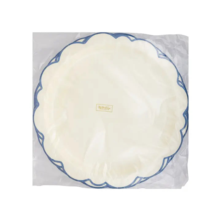 12" Pembroke Cream with Blue Edge Paper Plate