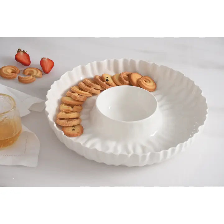 White Porcelain Chip & Dip Server