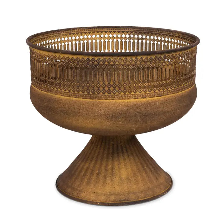 Decorative Round Metal Bowl On Pedestal
