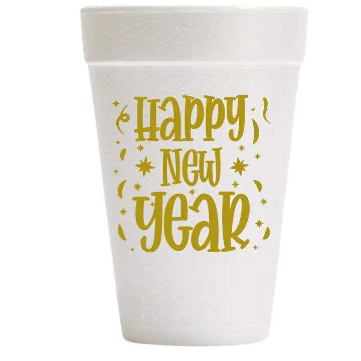 New Years Themed Styrofoam Cups, 2 Styles