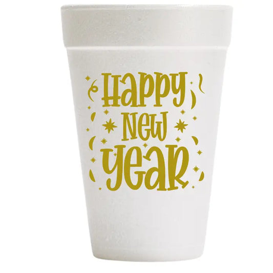 New Years Themed Styrofoam Cups, 2 Styles