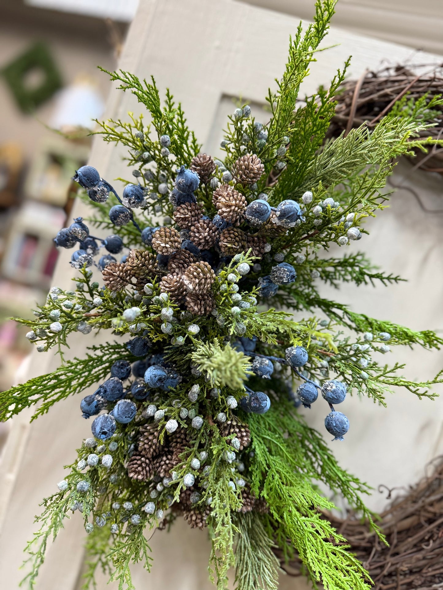Cedar/Pinecone/Berry Blue Vine Wreath