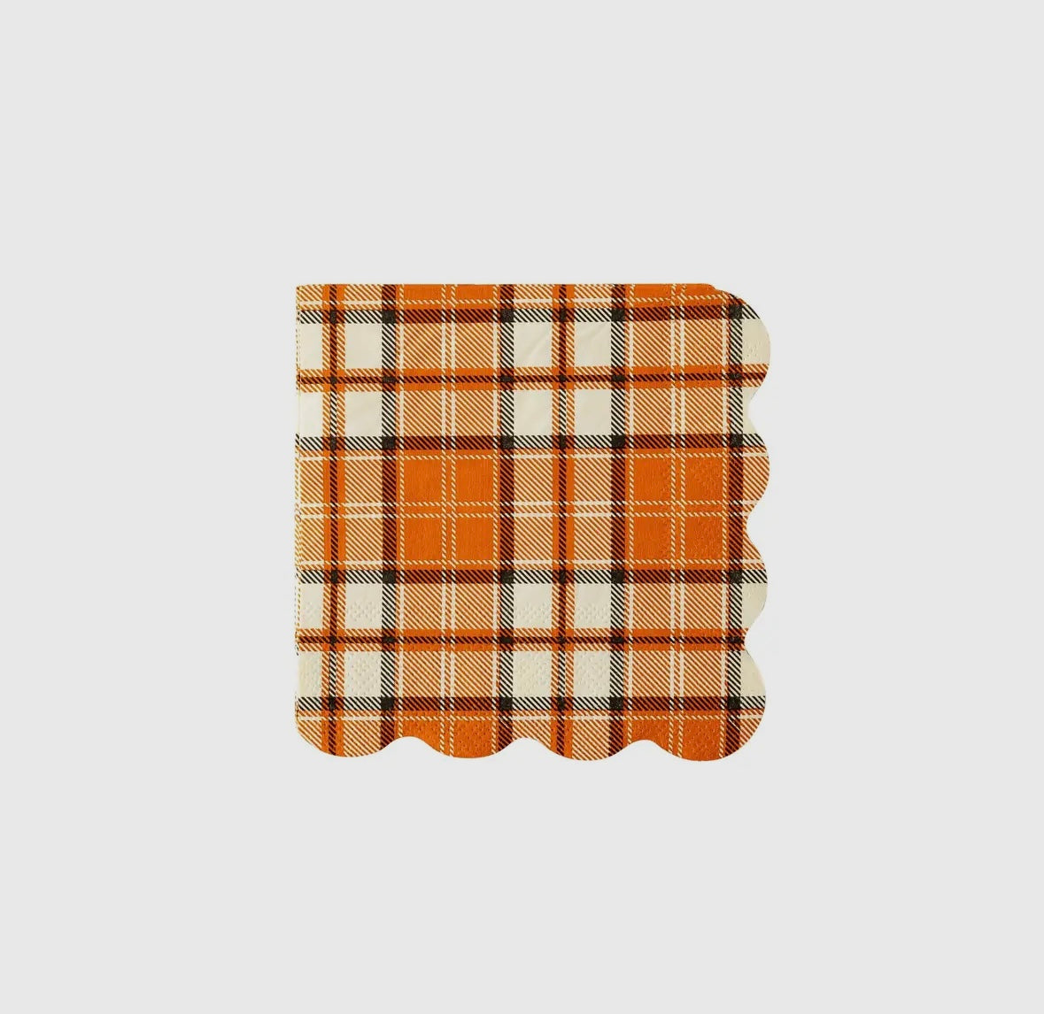 Night Sky Orange Plaid Scallop Cocktail Napkin