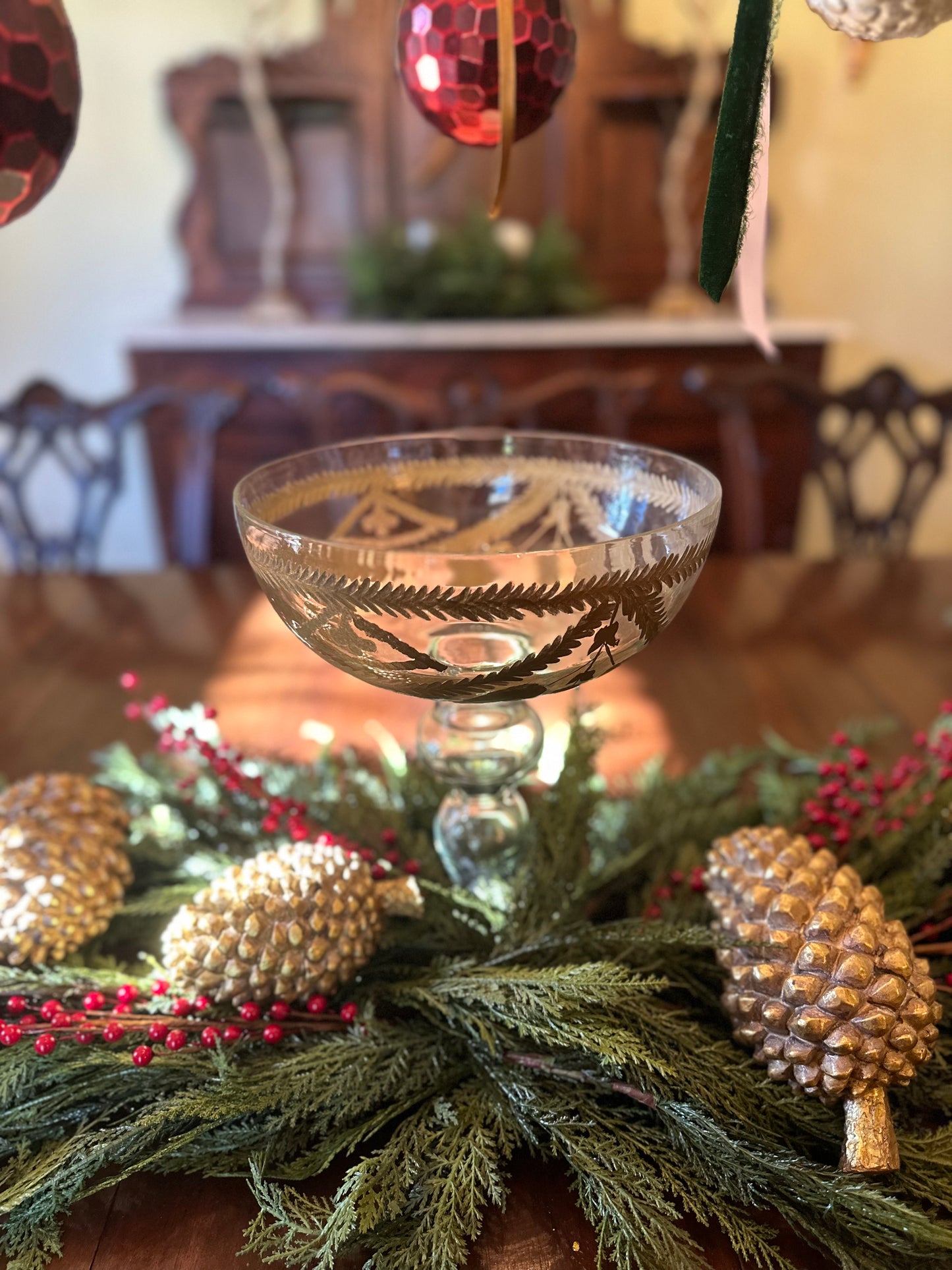 Gold & Glass Etched Raised Compote