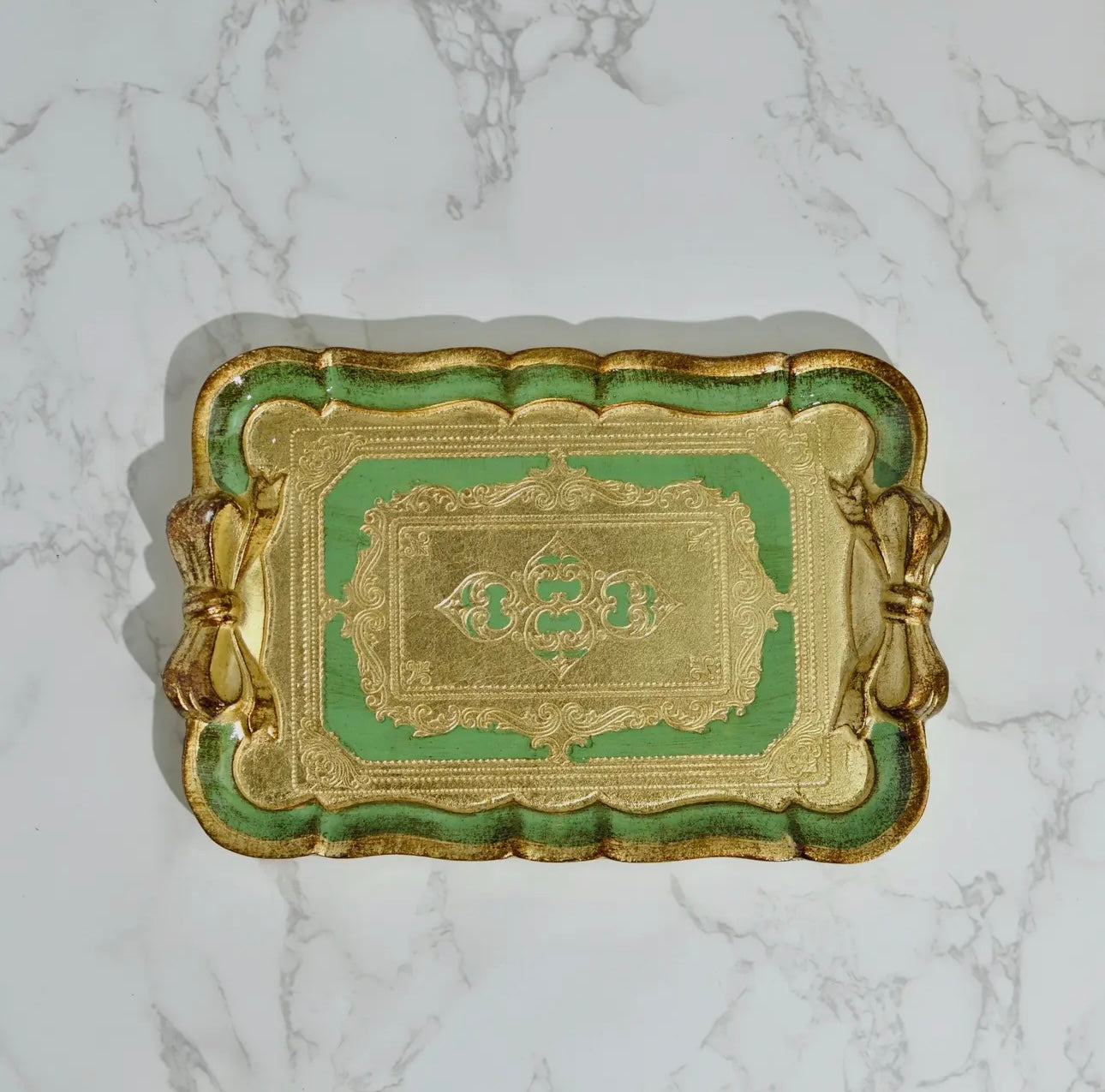 Florentine Carved Gilded Wood Mini Tray w/ Bow