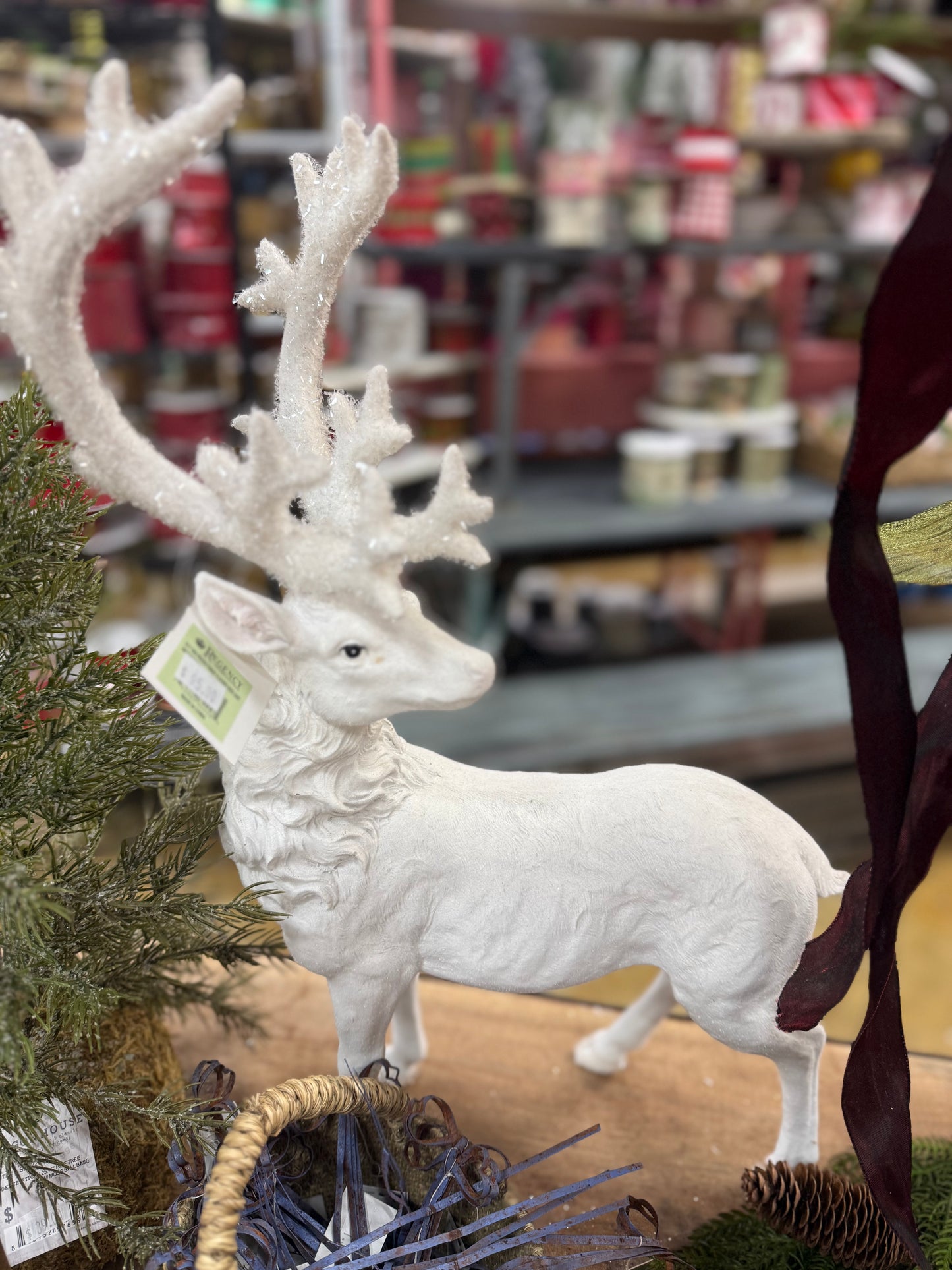 20.5” Resin Frozen Forest Flocked Deer, 2 Styles