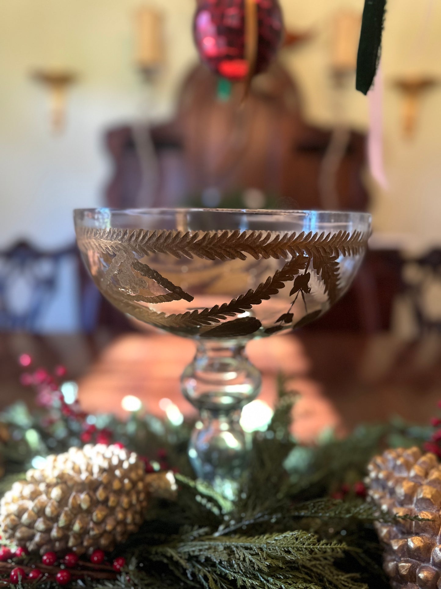 Gold & Glass Etched Raised Compote