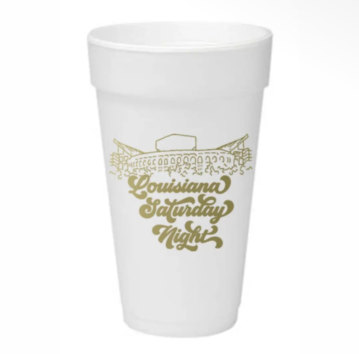 ‘Louisiana Saturday Night’ Gold Styrofoam Cups