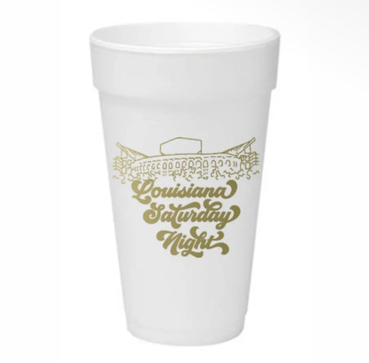 ‘Louisiana Saturday Night’ Gold Styrofoam Cups
