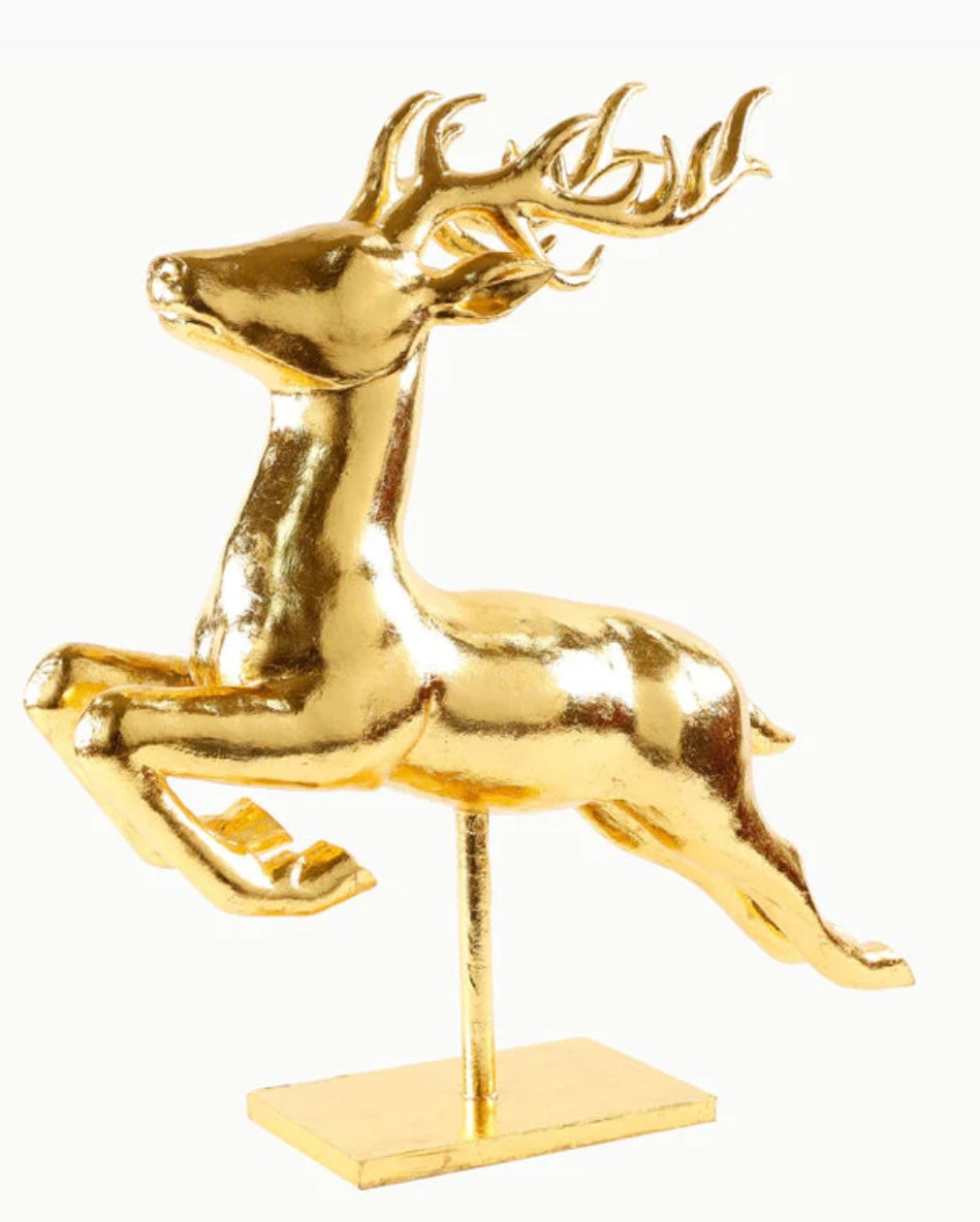 24” Gold Leaping Deer w/ Wood Base