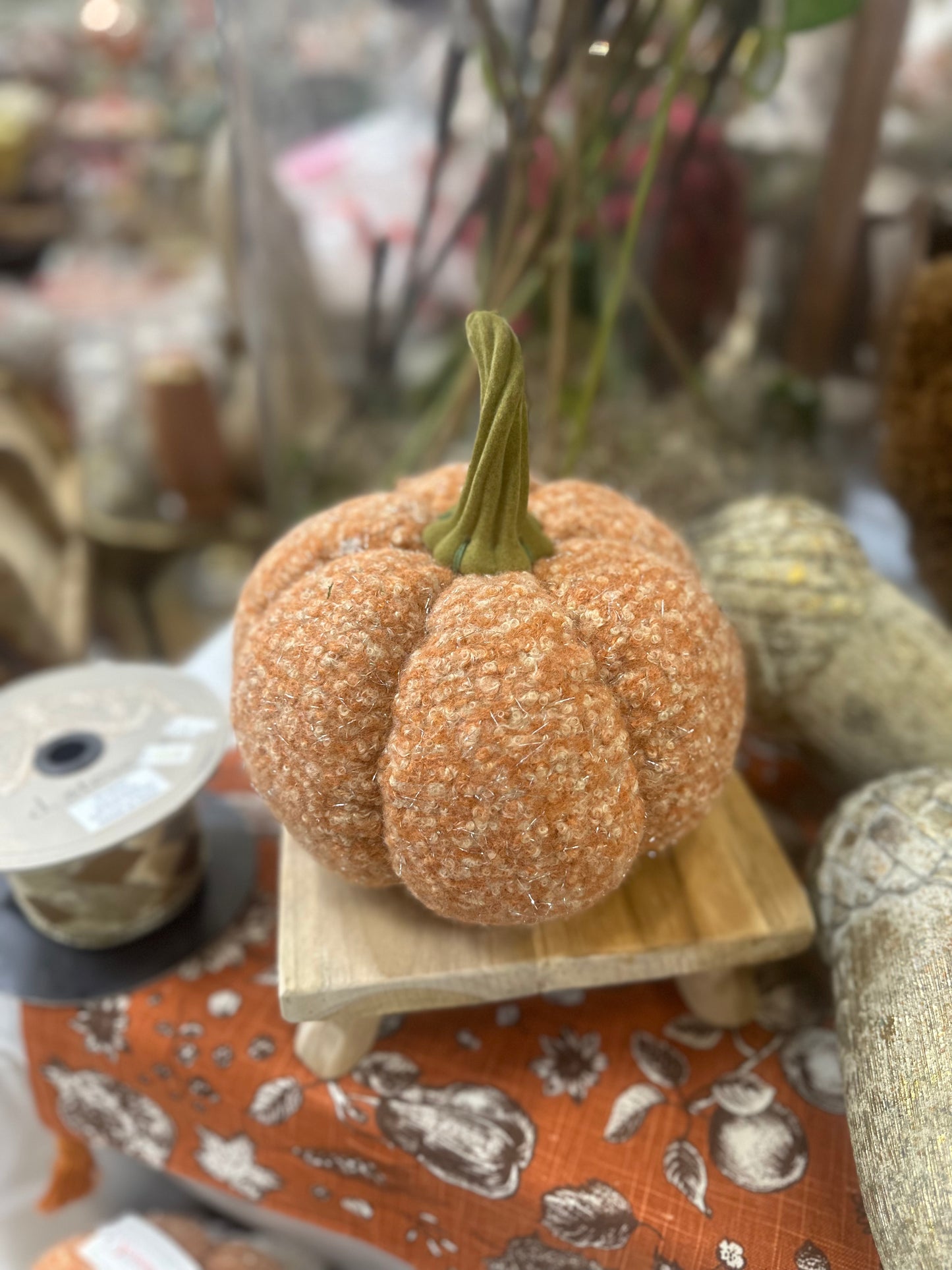 Orange Plush Pumpkin w/ Velvet Stem