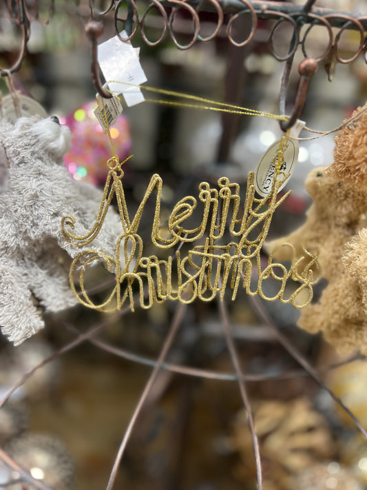 Glittering Gold ‘Merry Christmas’ Ornament
