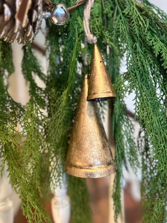 Cone Gold Bells w/ Jute Hanger