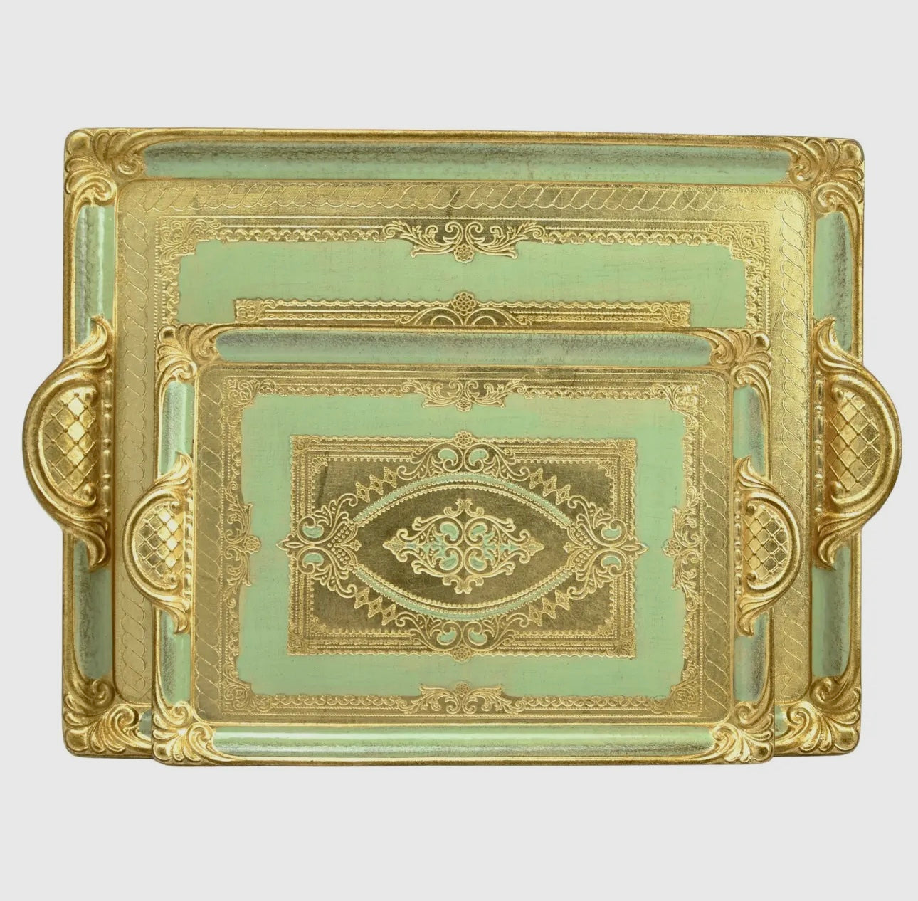 Florentine Carved Rectangle Tray w/ Handle (2 Sizes)