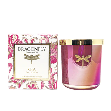 Dragonfly Iridescent Pink Gia Candle-Currant & Geranium