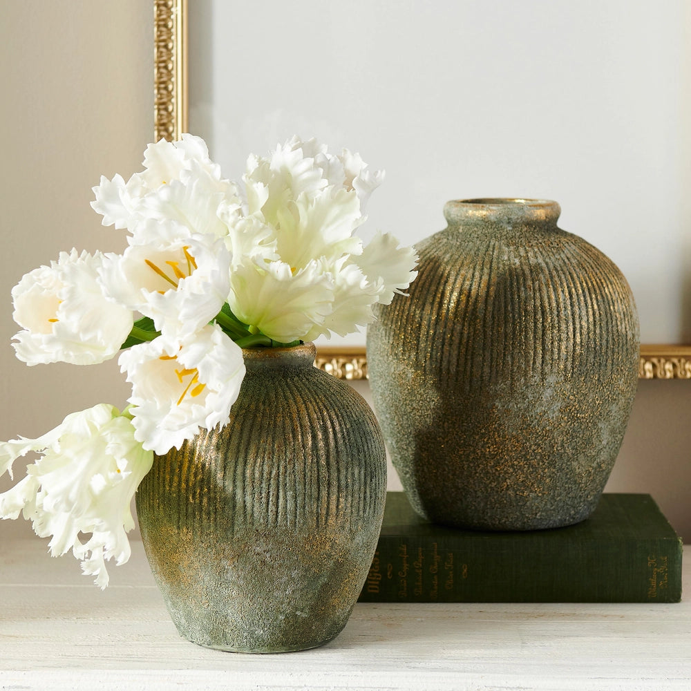 8.5" Distressed Gold Concrete Finish Vase