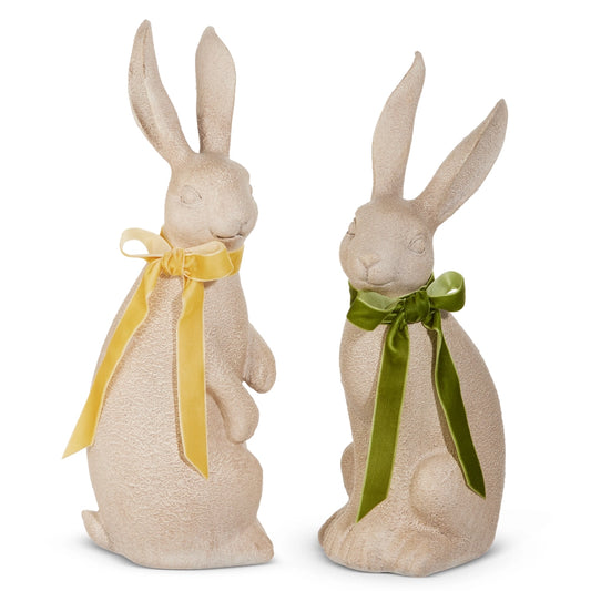 14.5" Concrete Look Rabbit w/ Bow, 2 Colors
