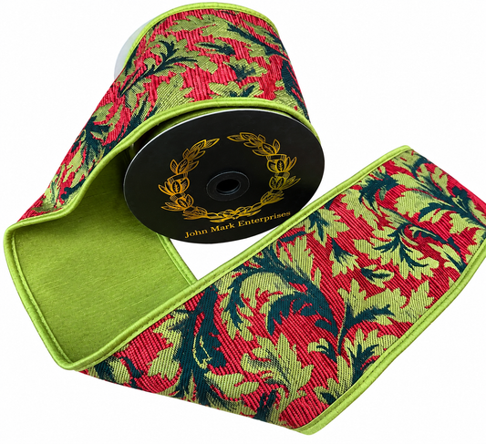 JME Acanthus Jacquard Dupion Fused Piping Red/Apple/Green-4"x5YD