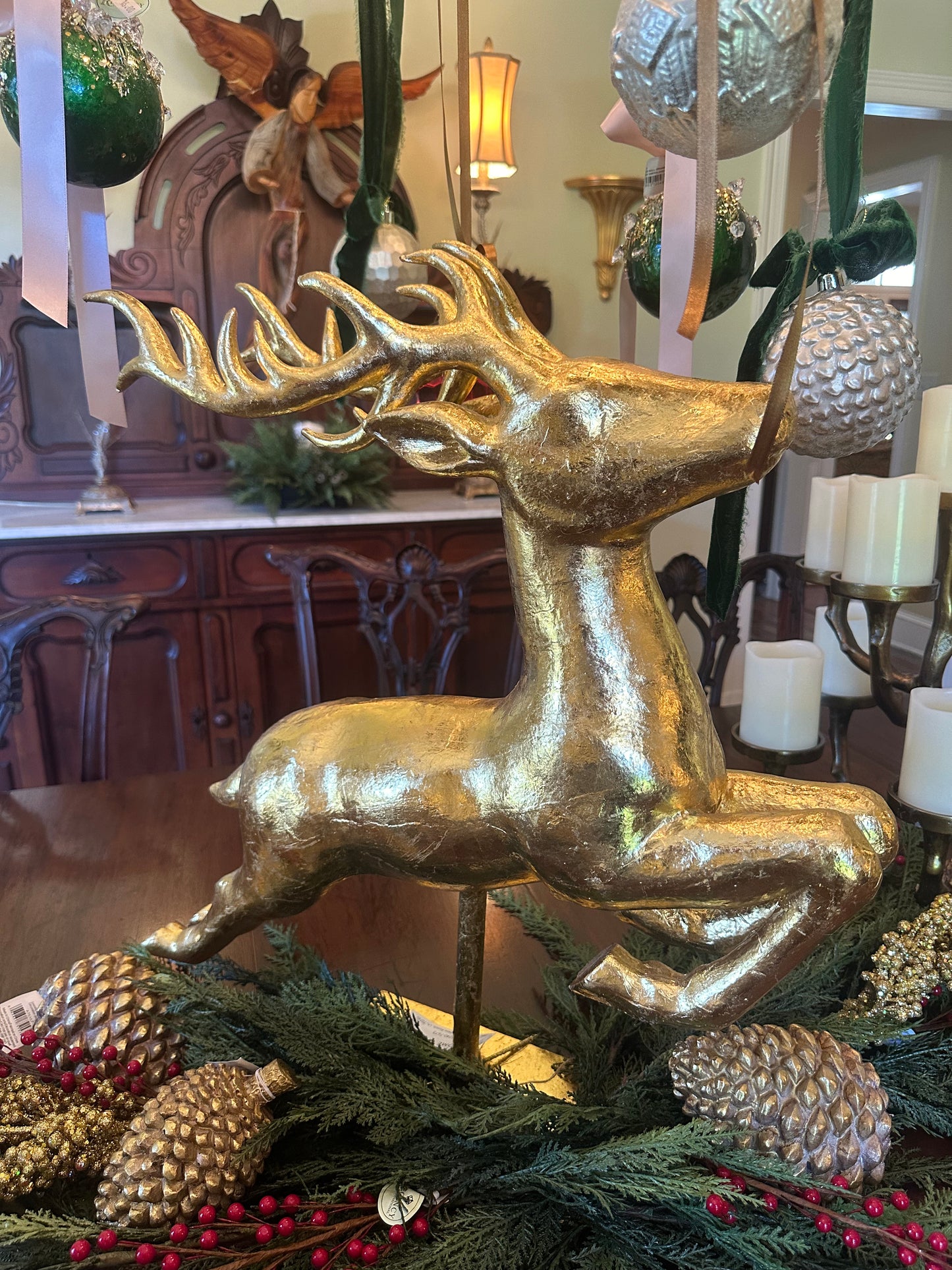 24” Gold Leaping Deer w/ Wood Base