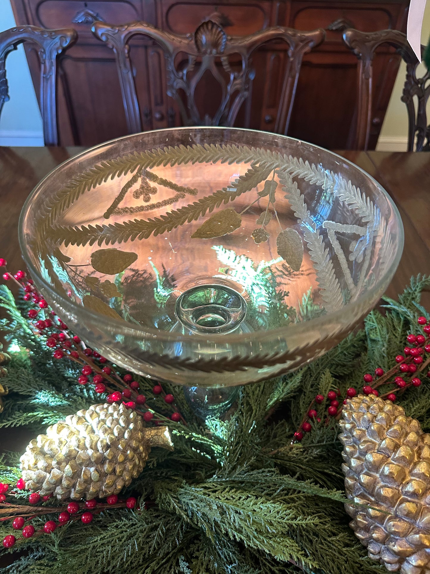 Gold & Glass Etched Raised Compote