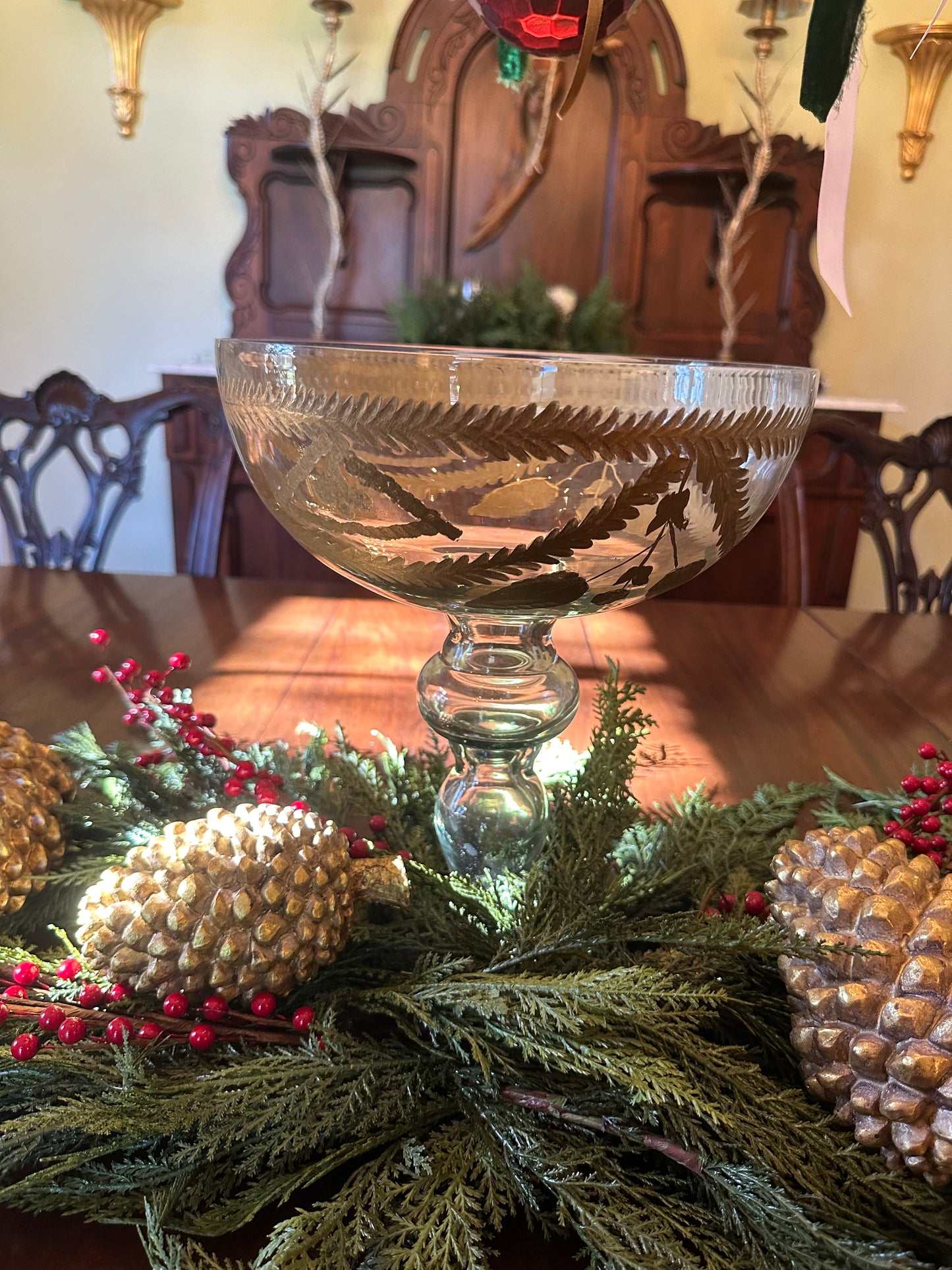 Gold & Glass Etched Raised Compote