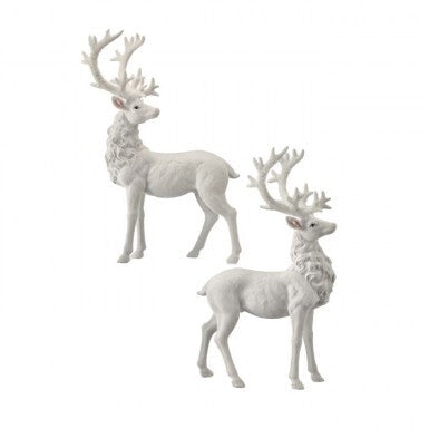 20.5” Resin Frozen Forest Flocked Deer, 2 Styles