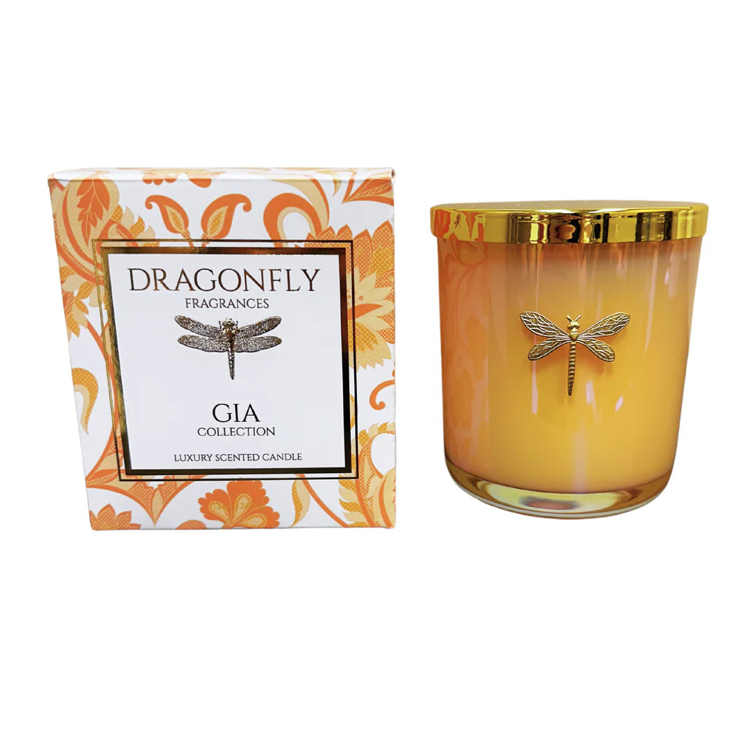 Dragonfly Iridescent Coral Gia Candle- Lemon & Green Tea