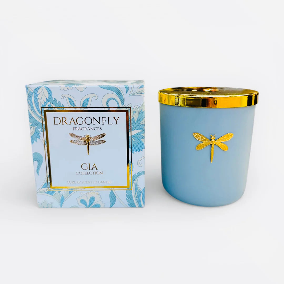 Dragonfly Sky Blue Gia Candle-Driftwood & Sea Salt