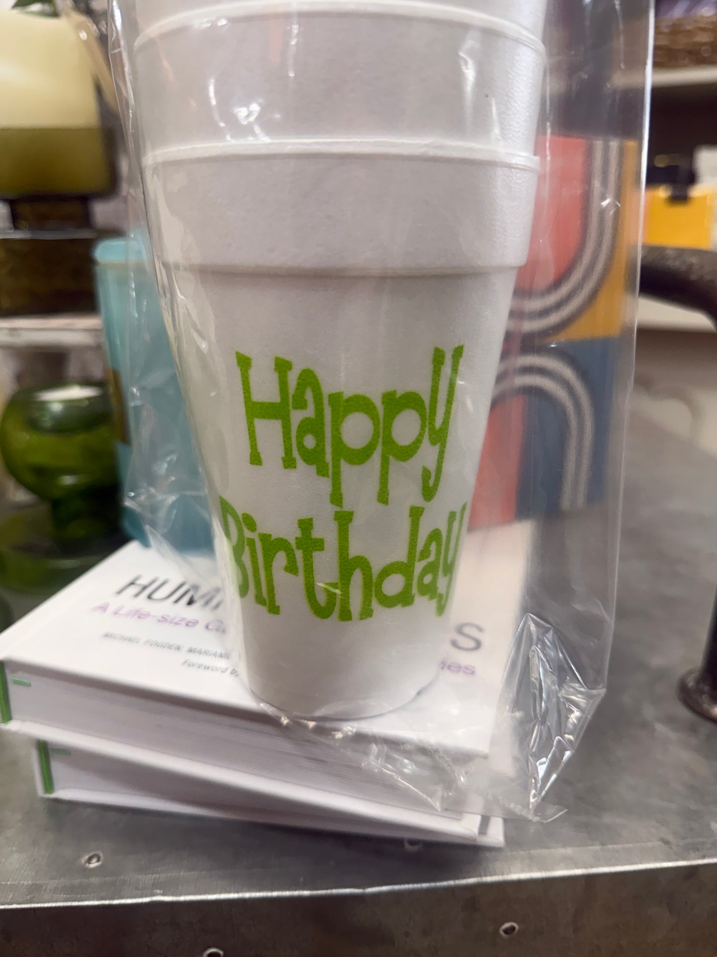 Lime Green Happy Birthday Styrofoam Cups, 10 per Sleeve