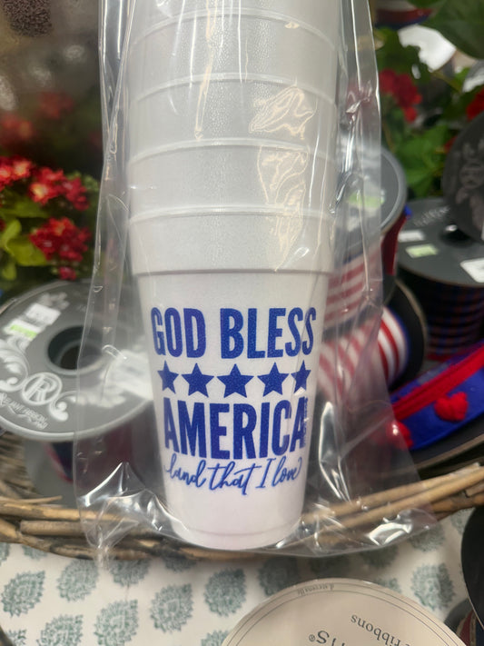 God Bless America Styrofoam Cups, 10 per Sleeve