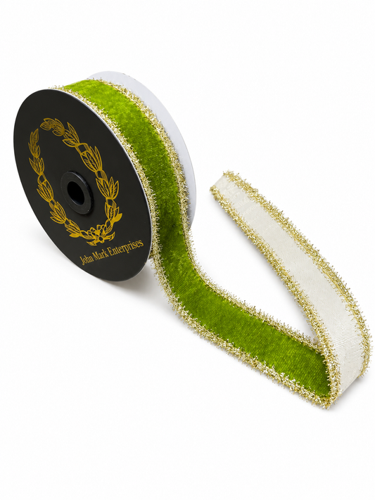 JME Velvet Apple Metallic Dupion Tinsel Edge-1”x10YD