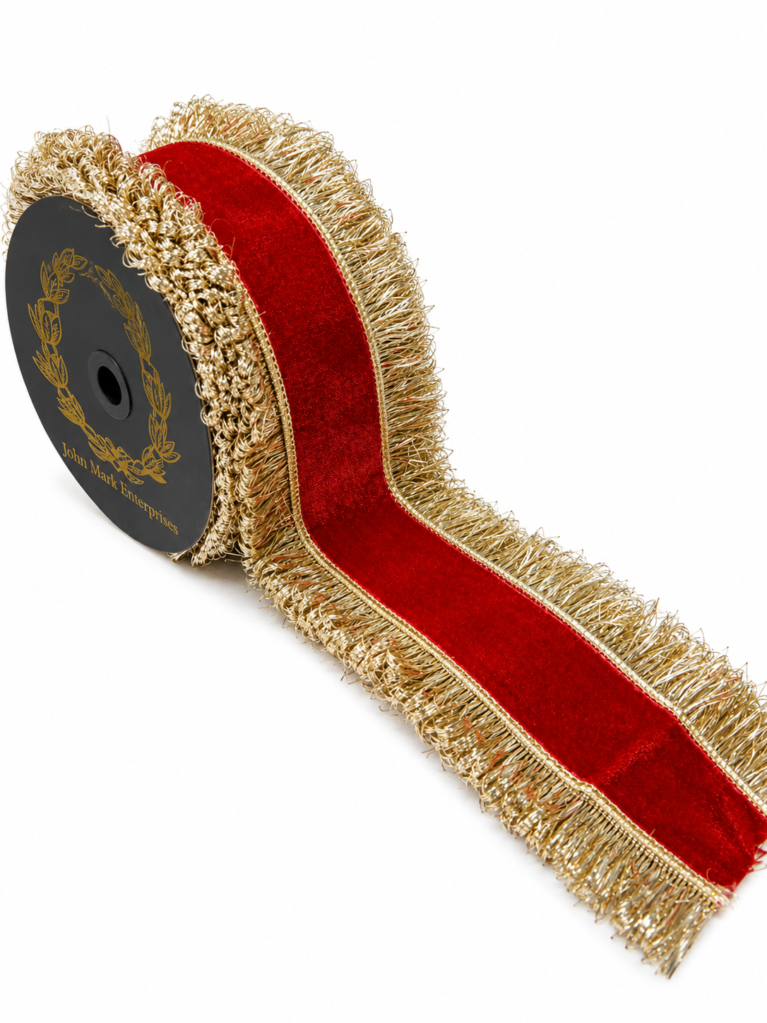 JME Red velvet w/ Gold Tinsel Trim-4”x10YD