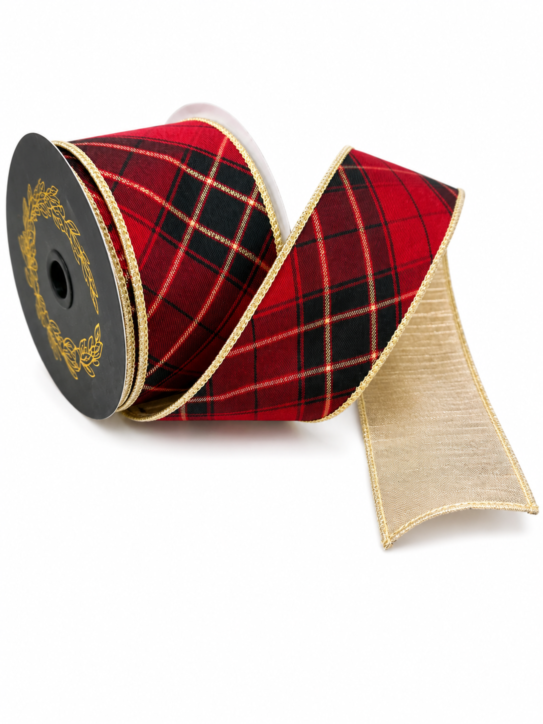 JME Burgundy Plaid w/ Metallic Gold-2.5”x10YD