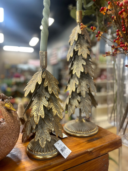 Brushed Gold and Metal Leave Candle Holder