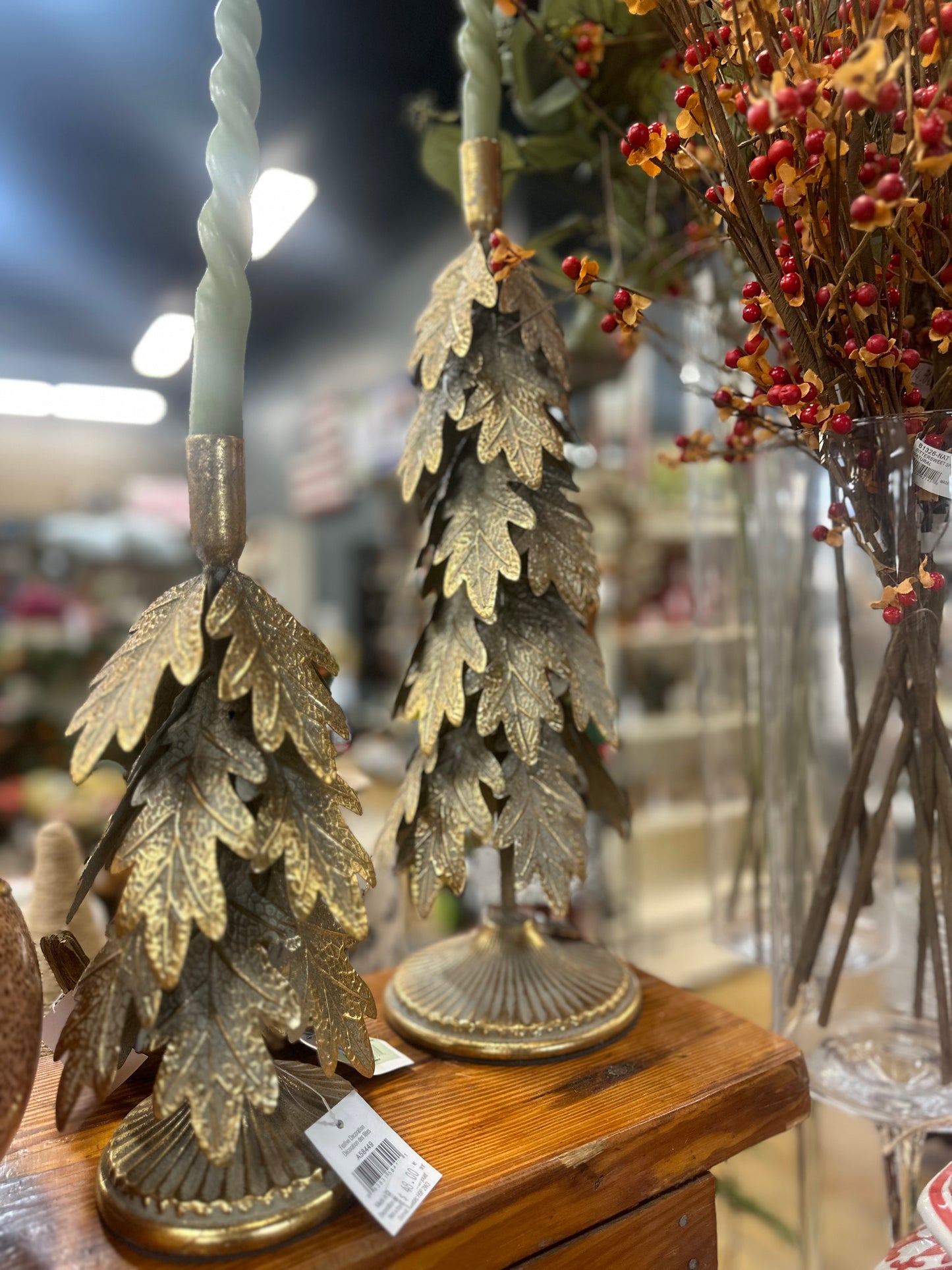 Brushed Gold and Metal Leave Candle Holder