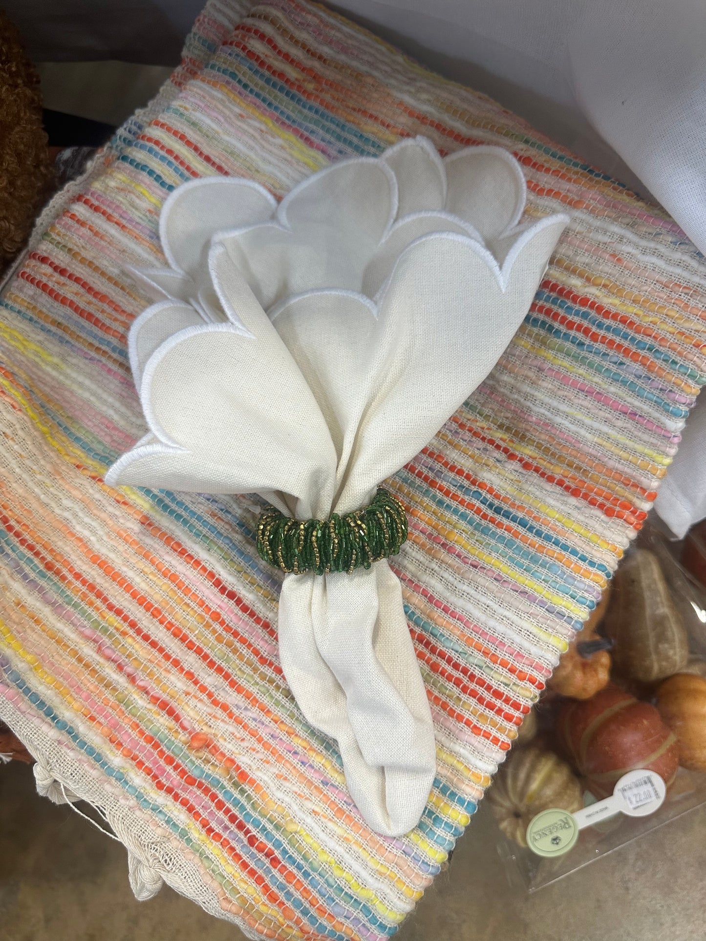 Green & Gold Beaded Napkin Ring