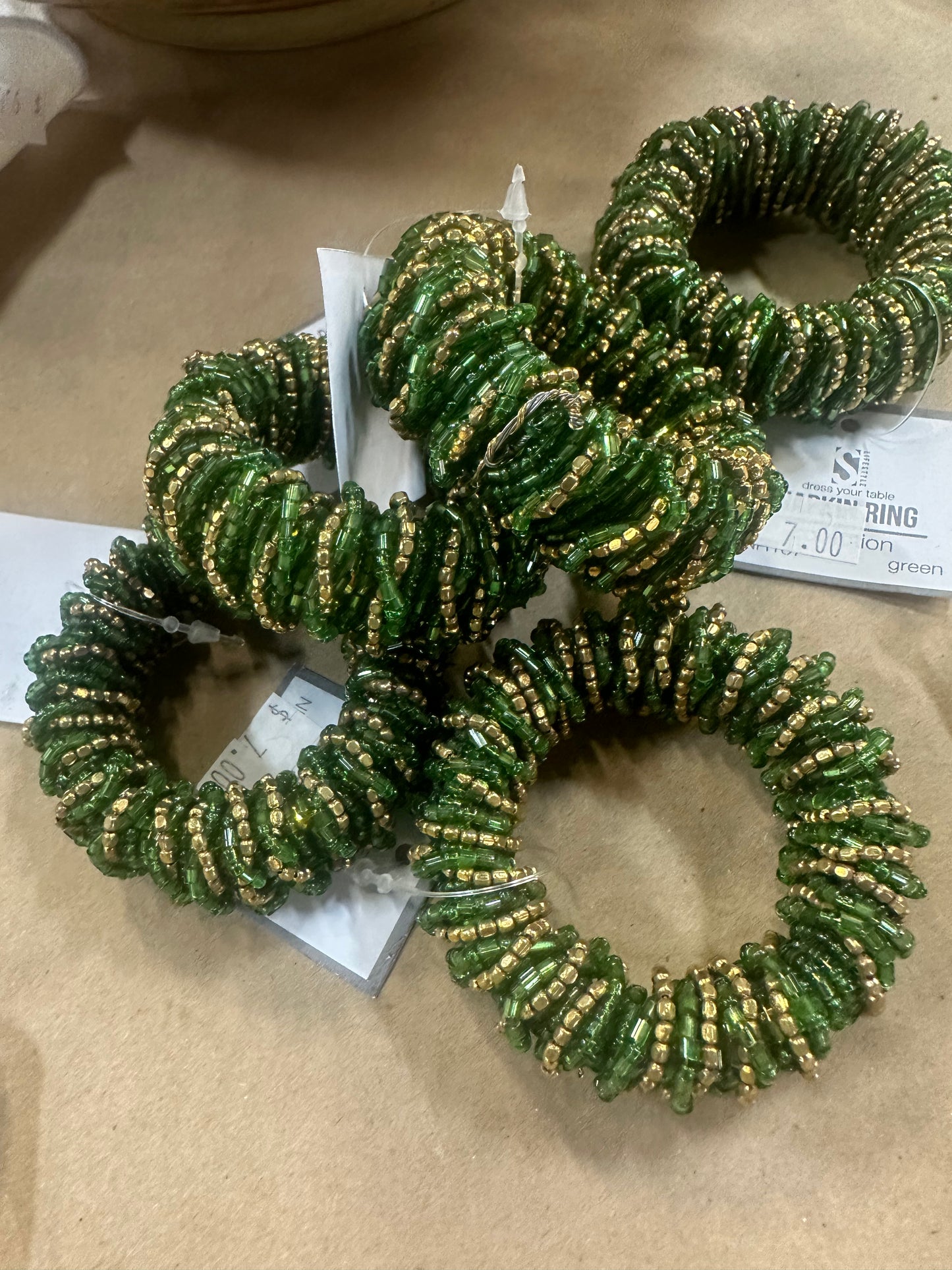 Green & Gold Beaded Napkin Ring