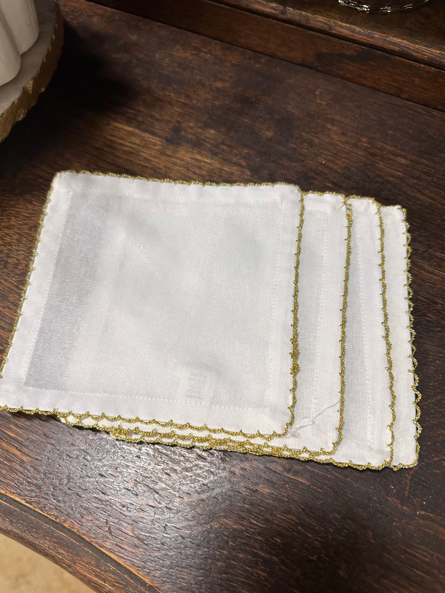 Gold Stitched White Cloth Napkins