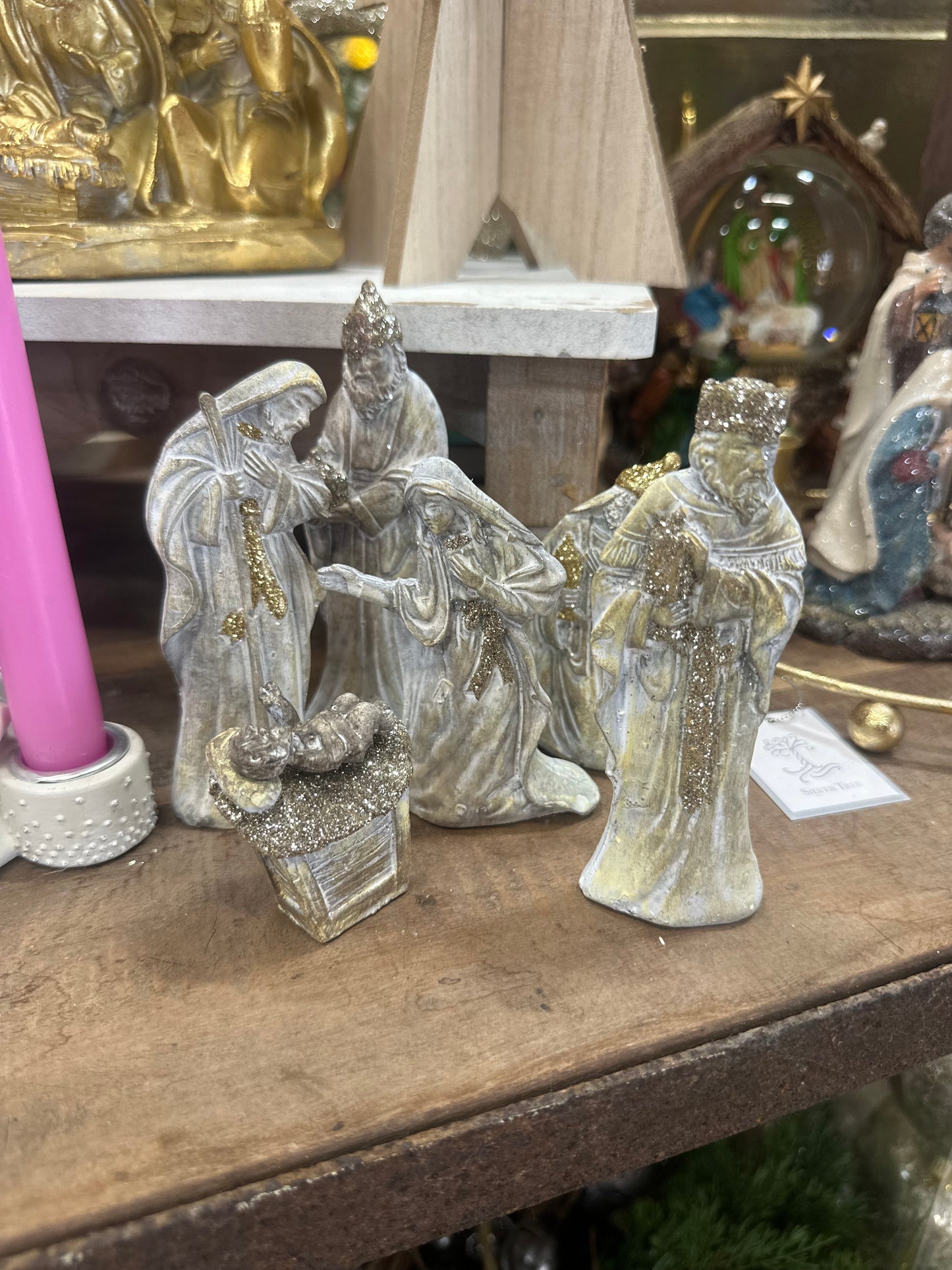 3-6" Resin Glitter Aged Nativity (6PC Set)