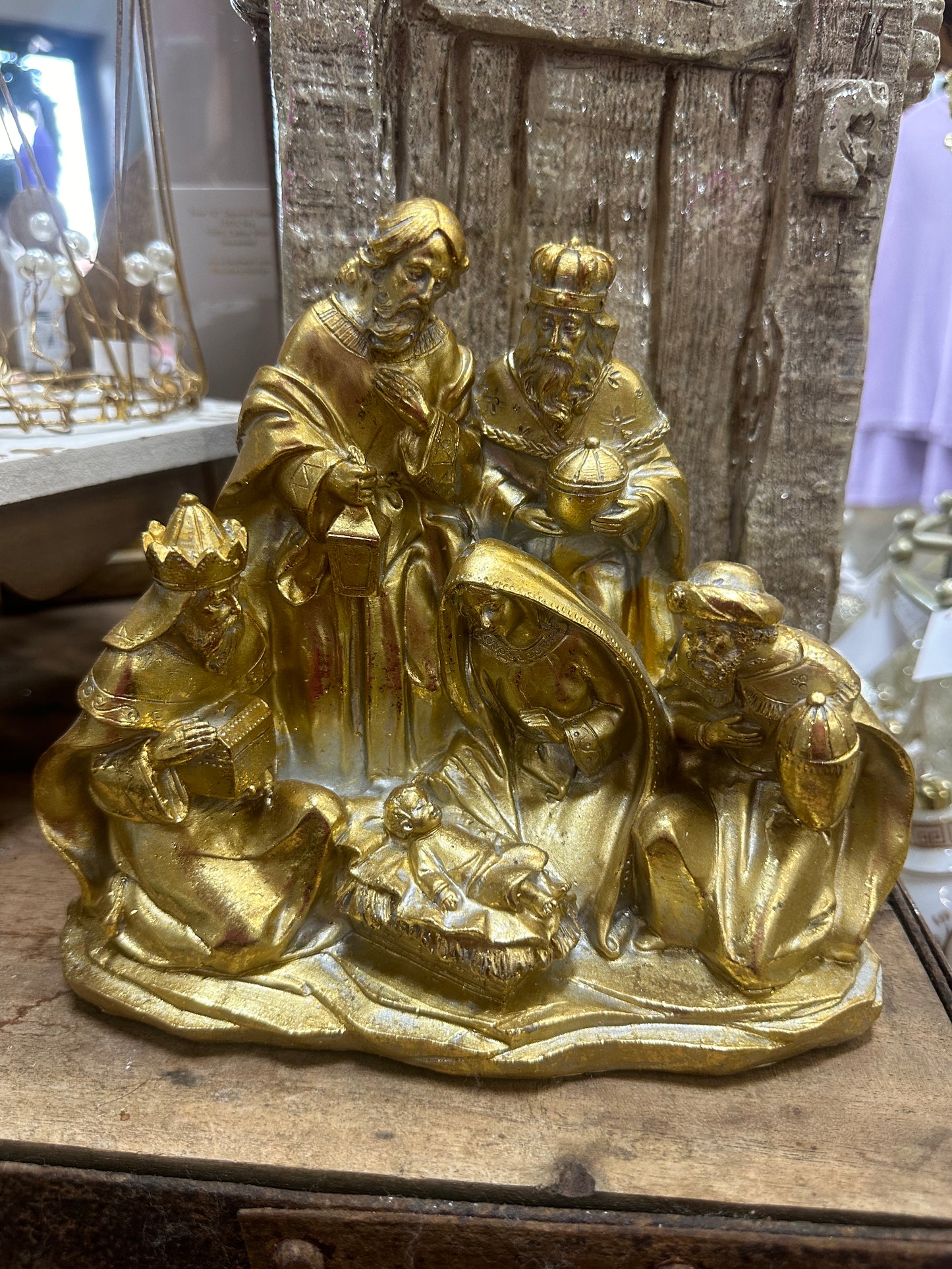 8.5" Resin Golden Nativity Scene