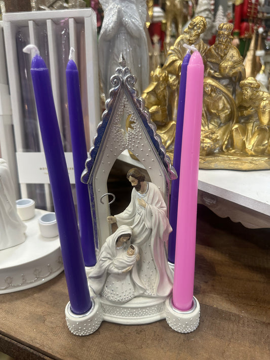 7.5" White Holy Family Advent Taper Holder