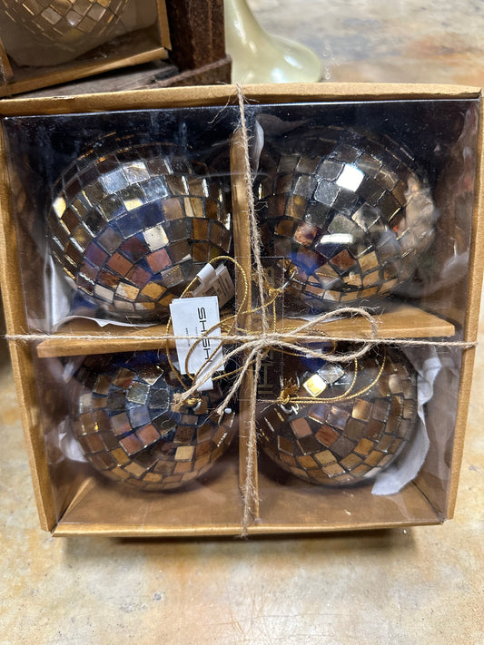 Mirror Ball Gold Aged Ornament-Box of 4