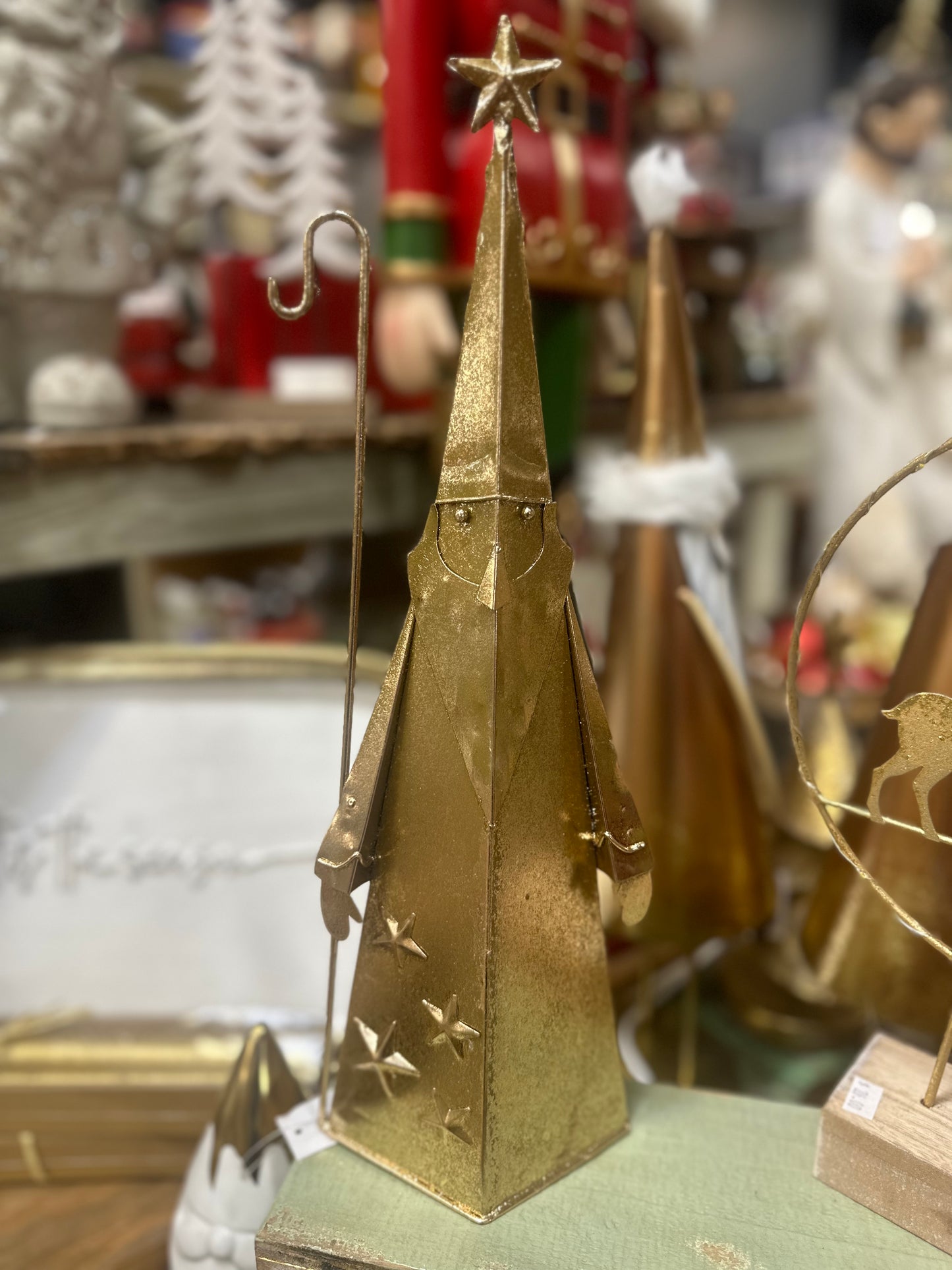 Bronzed Metal Santa w/ Star Detail Decoration