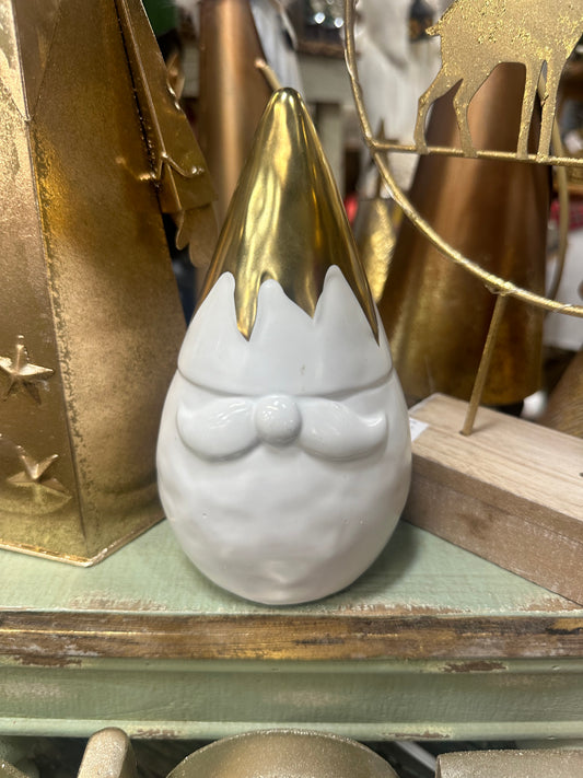 Gold/White Ceramic Gnome Santa