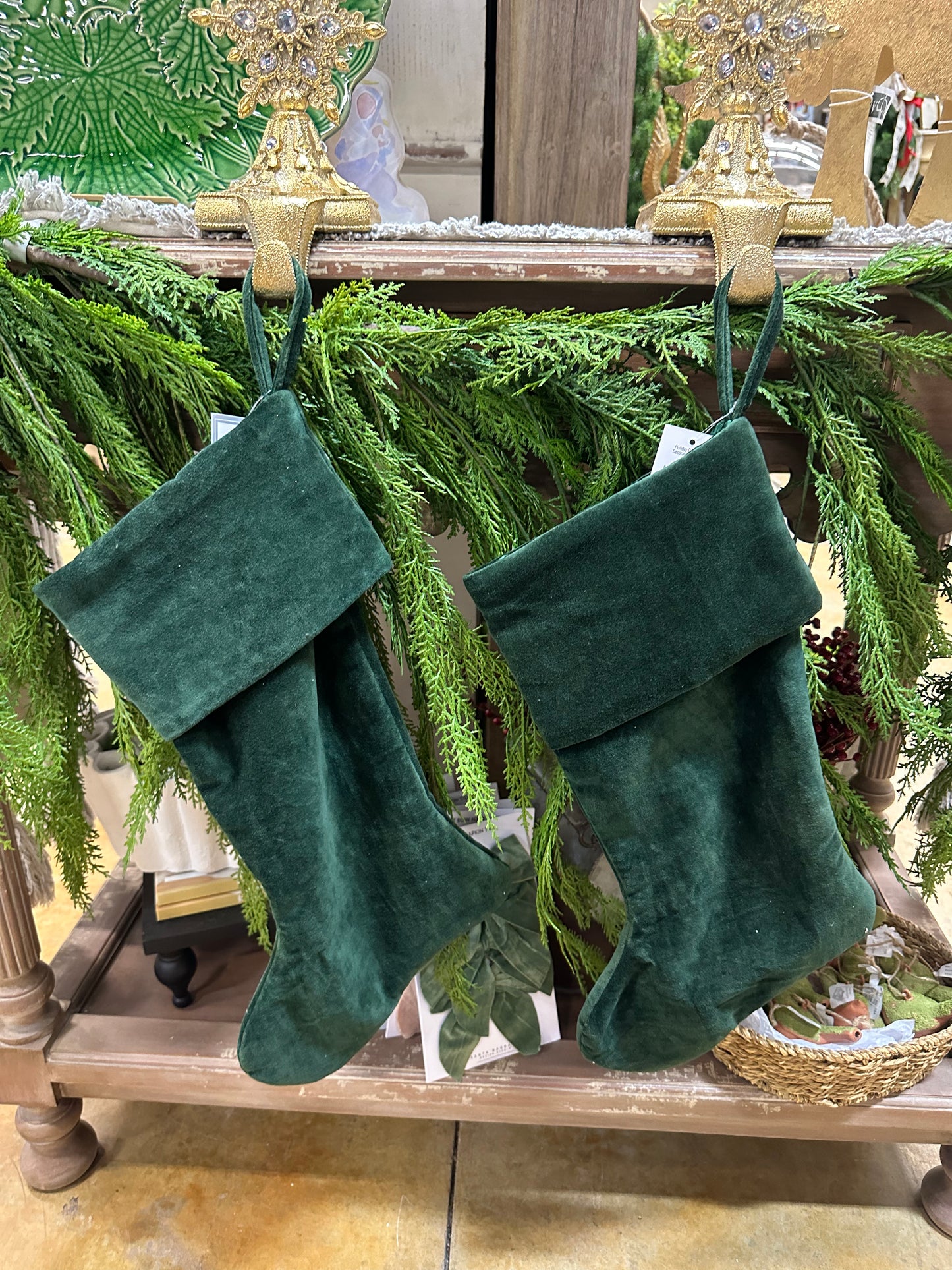 20" ST Dark Green Velvet Stocking