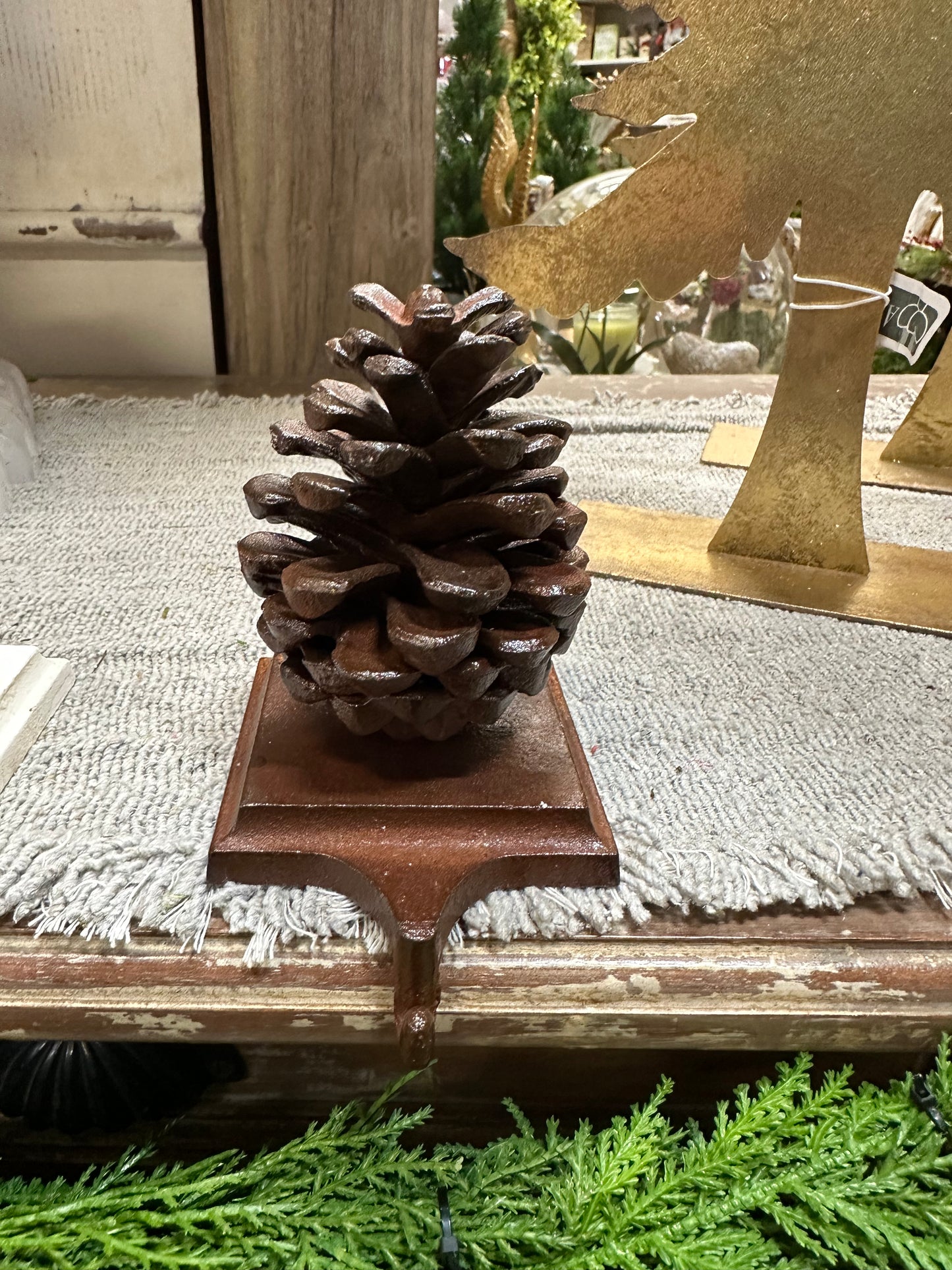 Cast Iron Pine Cone Stocking Holder