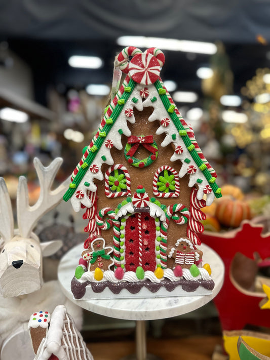 14" Lighted Candy Cane Lane Gingerbread House