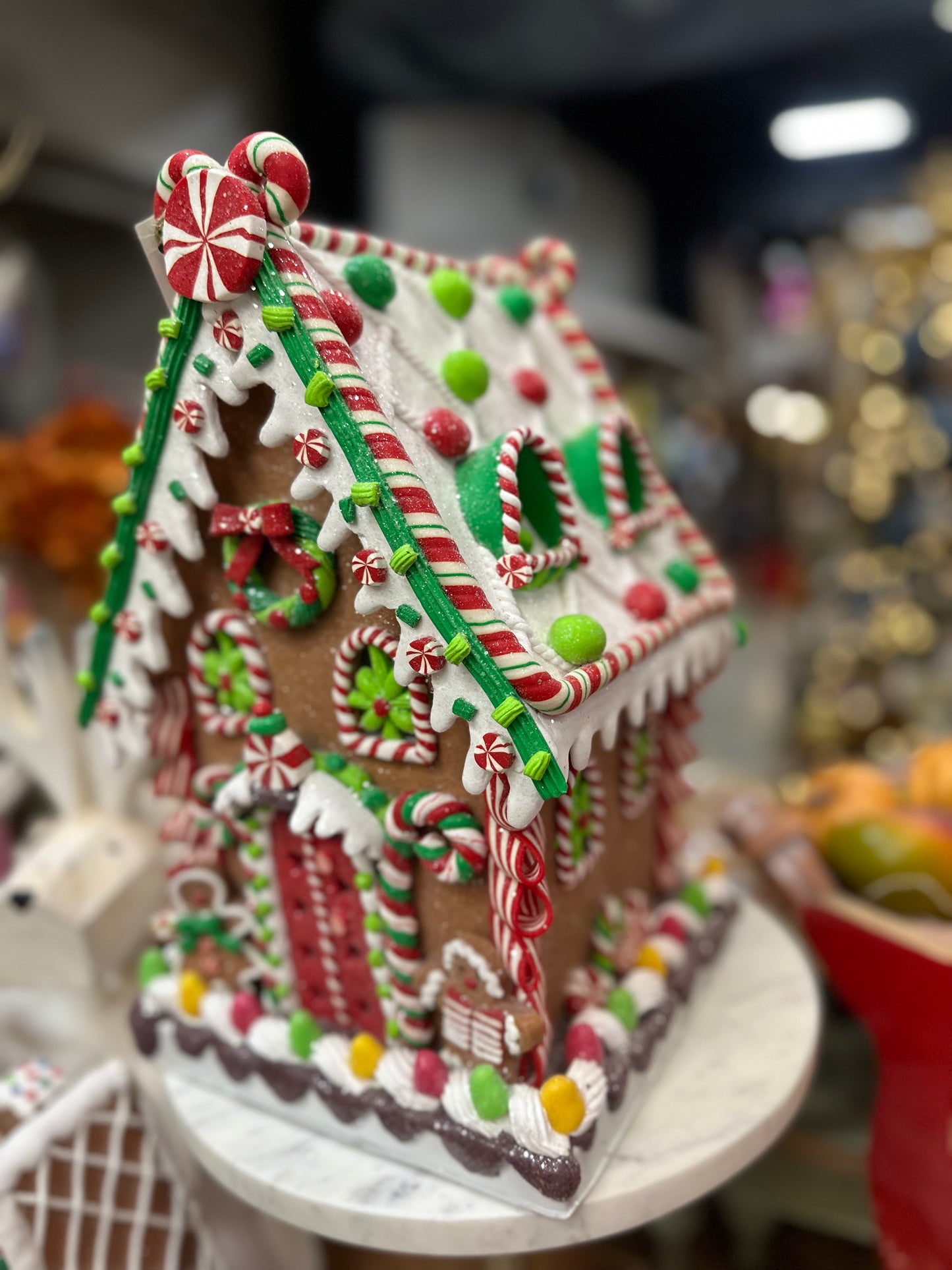 14" Lighted Candy Cane Lane Gingerbread House