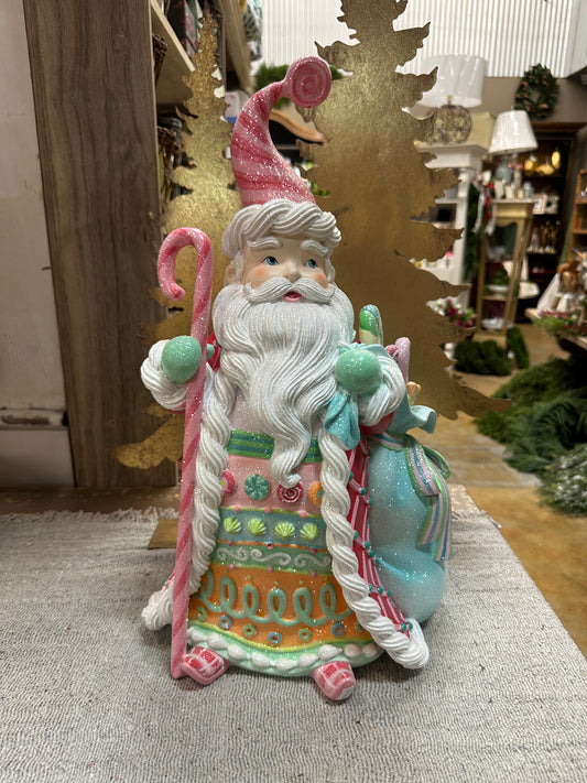 21" Resin Pastel Peppermint Candy Santa